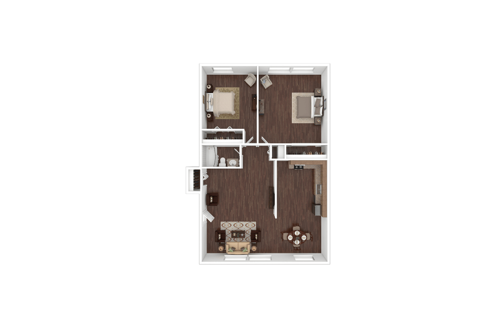 2-bed 1-bath Large Glassboro Terrace Furnished Floorplan