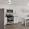 a kitchen with white cabinets